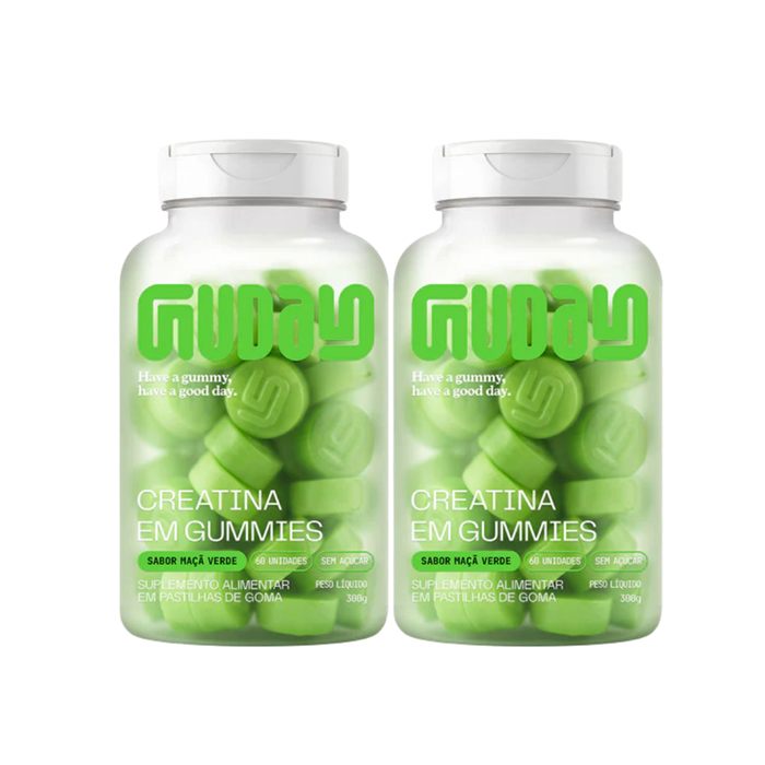 2 Potes Creatina Gummy Maçã Verde